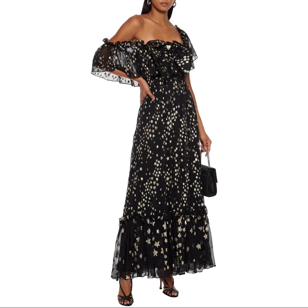 NWT LoveShackFancy silk Ronny maxi dress in black metallic stars